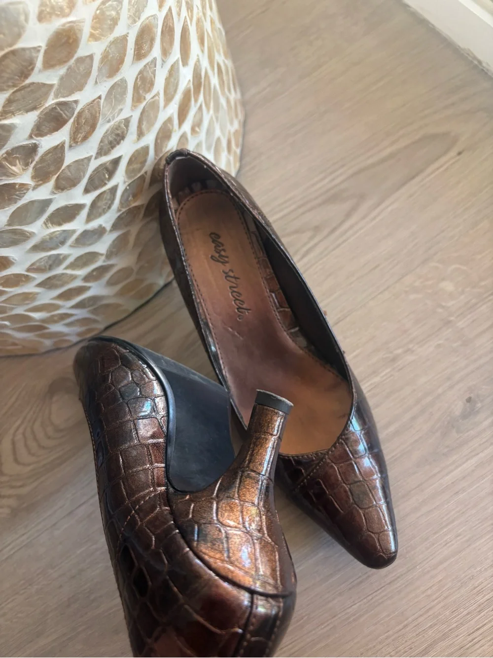easy street Brown Croc-Embossed Pointed Toe Flats